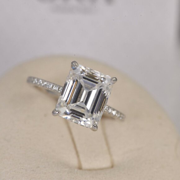 Certified 5.5ct Emerald Cut Moissanite Engagement Ring 925 - Picture 3 of 8